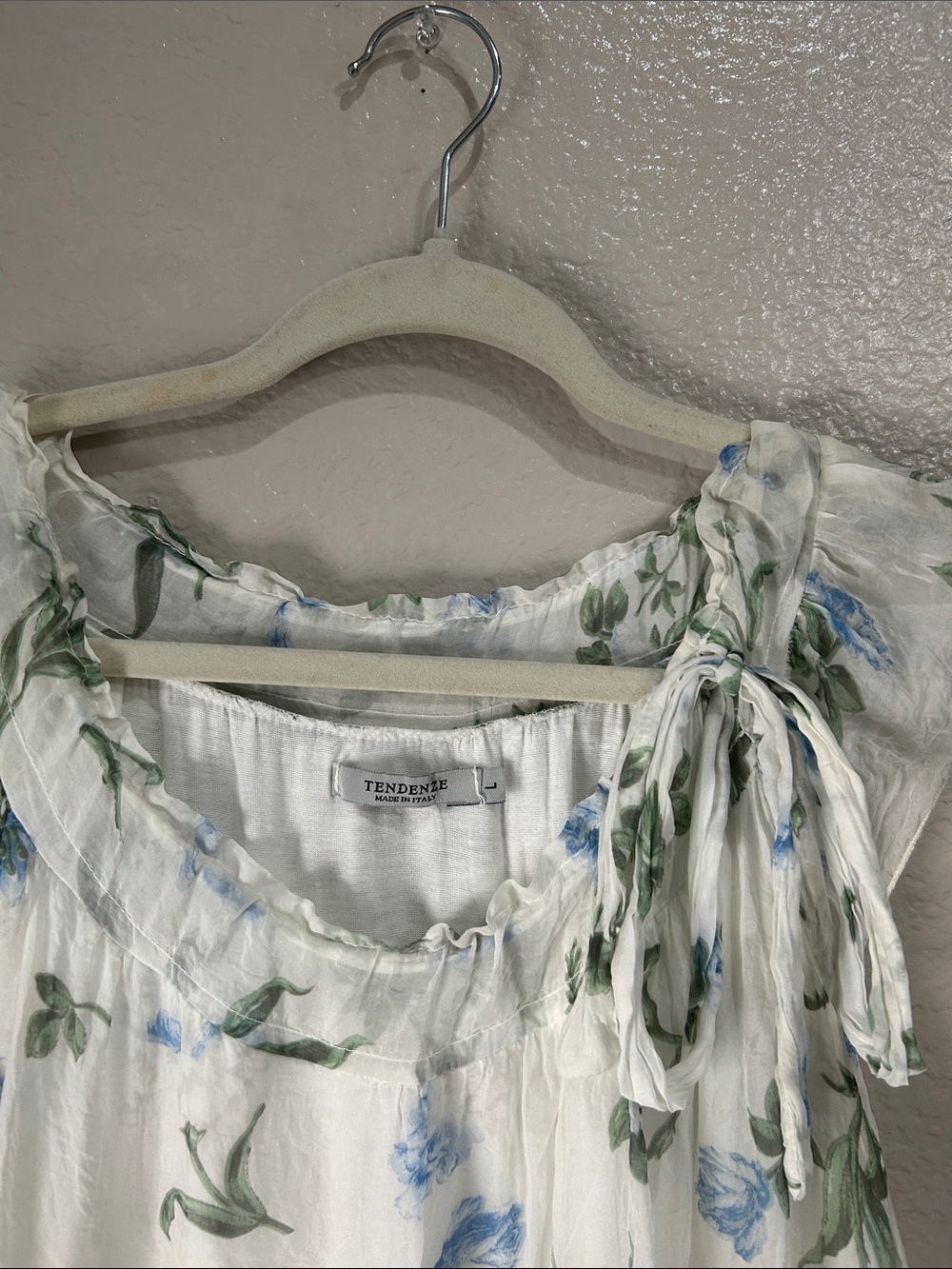 Tendenze Pure Silk Ivory Floral Blouse  Sz L Feminine Summer Casual Chic TC018 - Picture 5 of 6